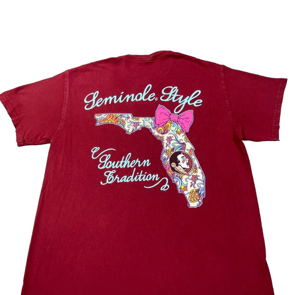 Florida State Seminoles Shirt Medium Red Graphic‎ Tee Bow Floral Football Fan